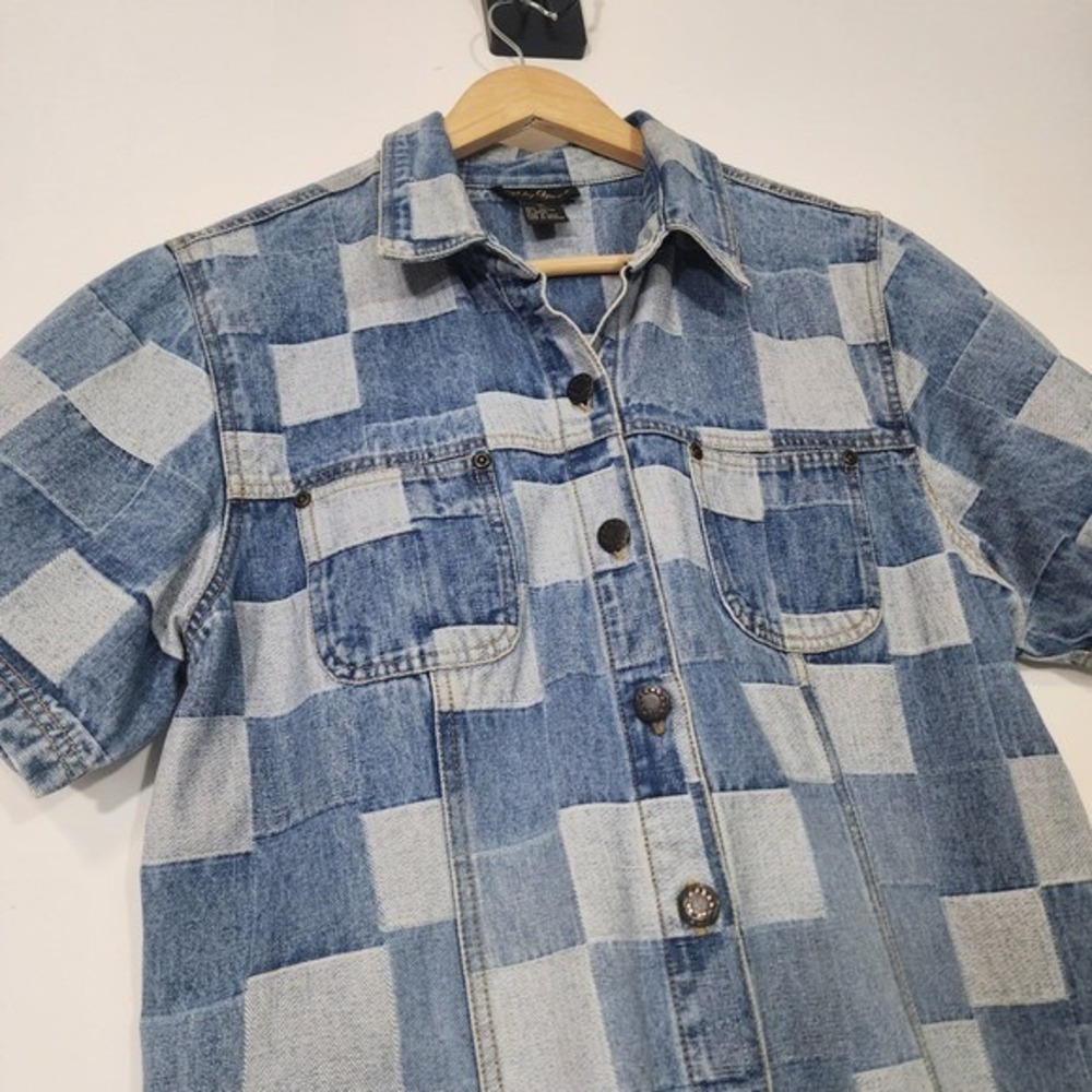 Ashley Stewart Blue Patchwork Denim Mini Dress - Picture 4 of 12